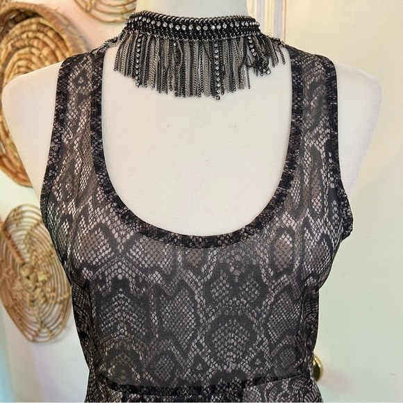 BKE Sheer Snakeskin Print Cinch Waist Tank Top Y2K Night Out Clubwear Mesh M - Picture 3 of 7